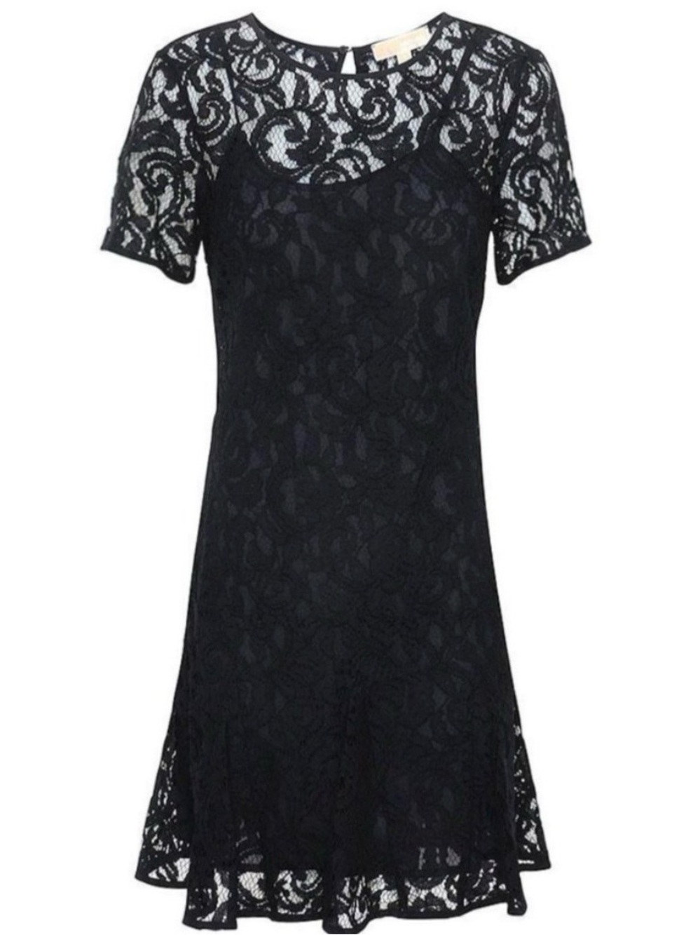 Michael Kors Navy Lace Dress Short Sleeve Fit & Flare Floral Overlay A-Line Mini